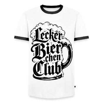 Delicious Beer Club Beer Mug Version - Men's Ringer Shirt - white/black - Front - AI Model Female 172 light (172cm) & AI Model Male 178 dark (178cm)