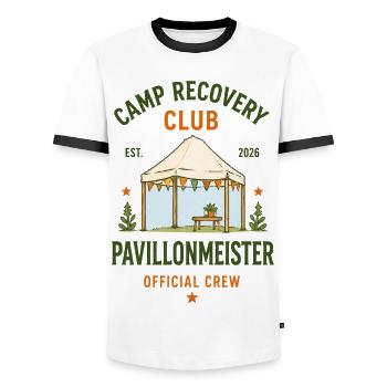 Maître du pavillon – Équipe du Club de Récupération du Camp - T-shirt contrasté Homme - blanc/noir - Devant - AI Model Female 172 light (172cm) & AI Model Male 178 dark (178cm)