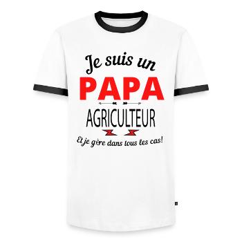 Papa et AGRICULTEUR - T-shirt contrasté Homme - blanc/noir - Devant - AI Model Female 172 light (172cm) & AI Model Male 178 dark (178cm)