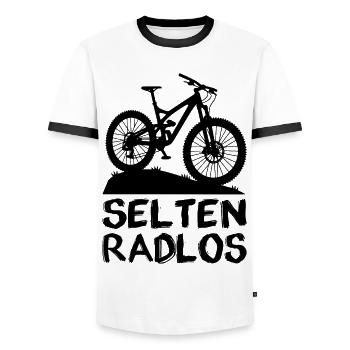 Selten Radlos Mountainbike Schwarz - Männer Kontrast-T-Shirt - Weiß/Schwarz - Vorne - AI Model Female 172 light (172cm) & AI Model Male 178 dark (178cm)