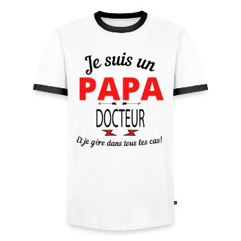 Papa DOCTEUR - T-shirt contrasté Homme - blanc/noir - Devant - AI Model Female 172 light (172cm) & AI Model Male 178 dark (178cm)