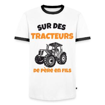 Sur des tracteurs de père en fils cadeau - T-shirt contrasté Homme - blanc/noir - Devant - AI Model Female 172 light (172cm) & AI Model Male 178 dark (178cm)