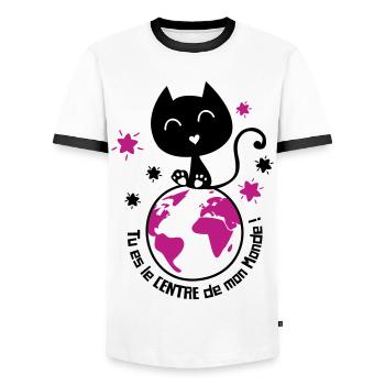 Un amour de chat, déclaration d'amour ! - T-shirt contrasté Homme - blanc/noir - Devant - AI Model Female 172 light (172cm) & AI Model Male 178 dark (178cm)