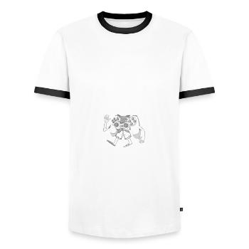 In kurze Hosen spielen - Männer Kontrast-T-Shirt - Weiß/Schwarz - Vorne - AI Model Female 172 light (172cm) & AI Model Male 178 dark (178cm)