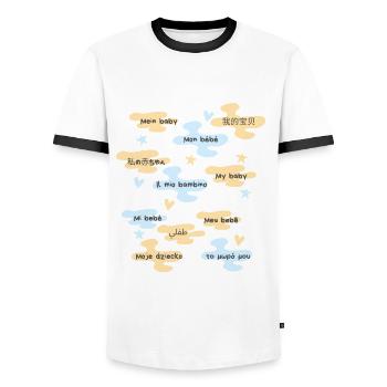 Mon bébé en plusieurs langues - T-shirt contrasté Homme - blanc/noir - Devant - AI Model Female 172 light (172cm) & AI Model Male 178 dark (178cm)