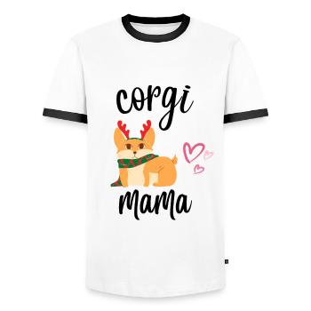 Noël Corgi Mama Femmes Filles Maman J’aime Chiot - T-shirt contrasté Homme - blanc/noir - Devant - AI Model Female 172 light (172cm) & AI Model Male 178 dark (178cm)