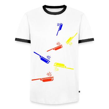 Pfanne Kochen - Männer Kontrast-T-Shirt - Weiß/Schwarz - Vorne - AI Model Female 172 light (172cm) & AI Model Male 178 dark (178cm)