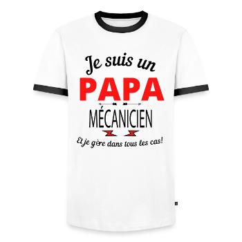 Papa MÉCANICIEN - T-shirt contrasté Homme - blanc/noir - Devant - AI Model Female 172 light (172cm) & AI Model Male 178 dark (178cm)