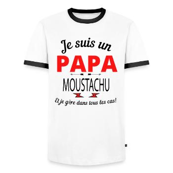 Papa MOUSTACHU - T-shirt contrasté Homme - blanc/noir - Devant - AI Model Female 172 light (172cm) & AI Model Male 178 dark (178cm)