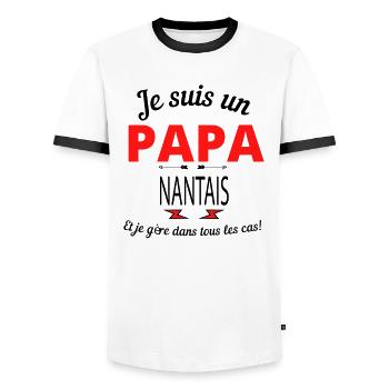 Papa NANTAIS - T-shirt contrasté Homme - blanc/noir - Devant - AI Model Female 172 light (172cm) & AI Model Male 178 dark (178cm)