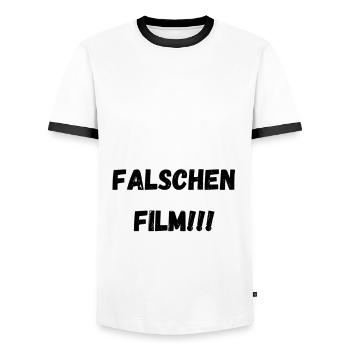 Herzlich willkommen im falschen Film. - Männer Kontrast-T-Shirt - Weiß/Schwarz - Vorne - AI Model Female 172 light (172cm) & AI Model Male 178 dark (178cm)