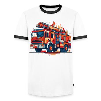 Polygon Feuerwehrauto mit Drehleiter Feuerwehr - Männer Kontrast-T-Shirt - Weiß/Schwarz - Vorne - AI Model Female 172 light (172cm) & AI Model Male 178 dark (178cm)