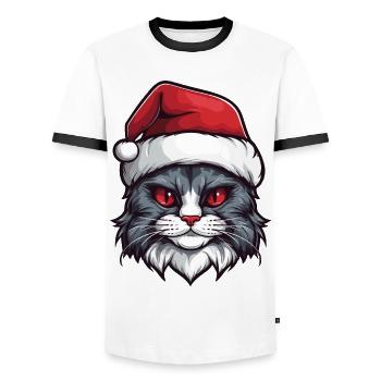 Cat Head Christmas Portrait - Men's Ringer Shirt - white/black - Front - AI Model Female 172 light (172cm) & AI Model Male 178 dark (178cm)