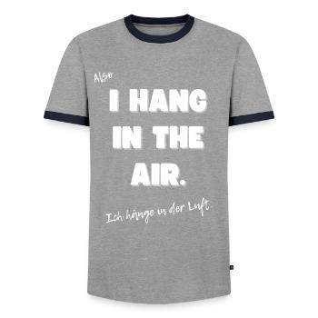 Ich hänge in der Luft. - Männer Kontrast-T-Shirt - Grau/Navy  - Vorne - AI Model Female 172 light (172cm) & AI Model Male 178 light (178cm)