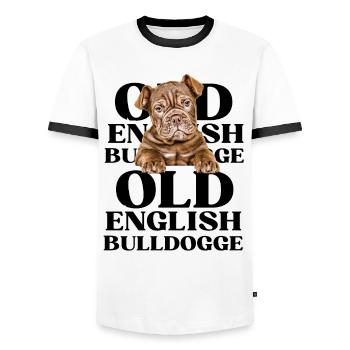 OLD ENGLISH BULLDOG Chien Chiens Bouledogue - T-shirt contrasté Homme - blanc/noir - Devant - AI Model Female 172 light (172cm) & AI Model Male 178 dark (178cm)