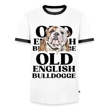 OLD ENGLISH BULLDOG Dog Dogs Bulldog - Men's Ringer Shirt - white/black - Front - AI Model Female 172 light (172cm) & AI Model Male 178 dark (178cm)