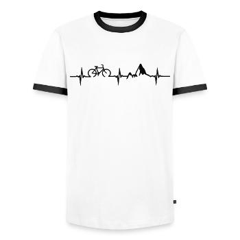 Mountainbike herzschlag mountainbiker MTB t-shirt - Männer Kontrast-T-Shirt - Weiß/Schwarz - Vorne - AI Model Female 172 light (172cm) & AI Model Male 178 dark (178cm)