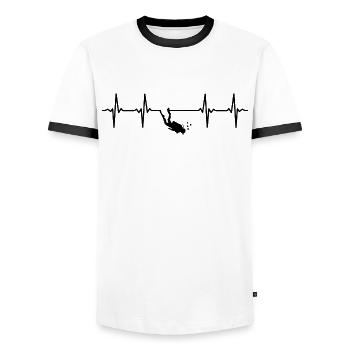 tauchen herzschlag taucher tauch scuba taucherin - Männer Kontrast-T-Shirt - Weiß/Schwarz - Vorne - AI Model Female 172 light (172cm) & AI Model Male 178 dark (178cm)