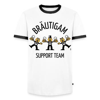 Bräutigam Support Team (JGA, Karikatur, Tanz, B) - Männer Kontrast-T-Shirt - Weiß/Schwarz - Vorne - AI Model Female 172 light (172cm) & AI Model Male 178 dark (178cm)