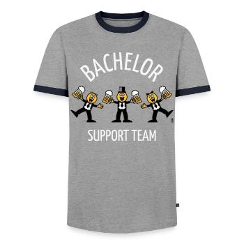 Équipe de soutien Bachelor (Caricature / Danse / F) - T-shirt contrasté Homme - gris/marine  - Devant - AI Model Female 172 light (172cm) & AI Model Male 178 light (178cm)