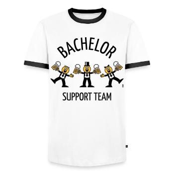 Bachelor Support Team (Karikatur / Tanz / B) - Männer Kontrast-T-Shirt - Weiß/Schwarz - Vorne - AI Model Female 172 light (172cm) & AI Model Male 178 dark (178cm)