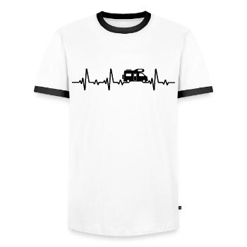 Camping Herzschlag Motorhome Campsite Camper - Men's Ringer Shirt - white/black - Front - AI Model Female 172 light (172cm) & AI Model Male 178 dark (178cm)