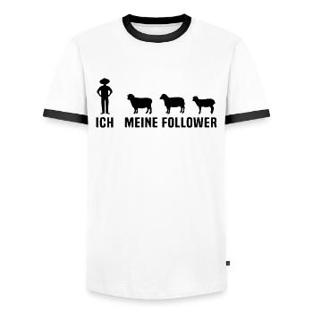 ich meine follower schafe - Männer Kontrast-T-Shirt - Weiß/Schwarz - Vorne - AI Model Female 172 light (172cm) & AI Model Male 178 dark (178cm)