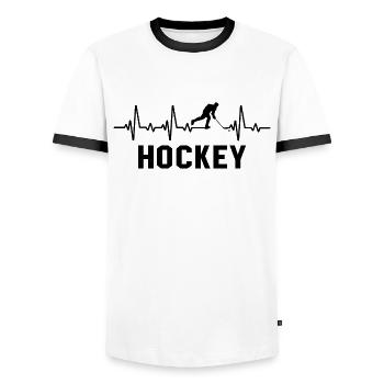 Hockey heartbeat hockey hockey players - Men's Ringer Shirt - white/black - Front - AI Model Female 172 light (172cm) & AI Model Male 178 dark (178cm)