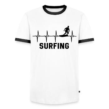 Surf Heartbeat Surfer Surfing - Men's Ringer Shirt - white/black - Front - AI Model Female 172 light (172cm) & AI Model Male 178 dark (178cm)