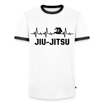 Brazilian Jiu Jitsu T-Shirt BJJ Shirt Jujitsu - Men's Ringer Shirt - white/black - Front - AI Model Female 172 light (172cm) & AI Model Male 178 dark (178cm)