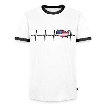 Heartbeat USA Map Gift for Americans - Men's Ringer Shirt - white/black - Front - AI Model Female 172 light (172cm) & AI Model Male 178 dark (178cm)