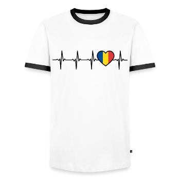 Romania Flag Heartbeat Romanian - Men's Ringer Shirt - white/black - Front - AI Model Female 172 light (172cm) & AI Model Male 178 dark (178cm)