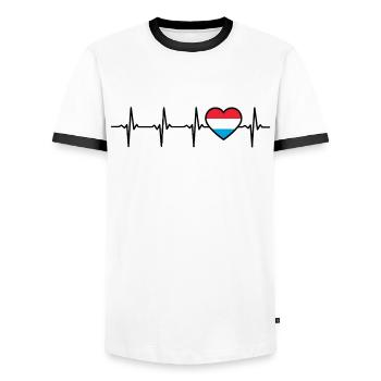 Luxembourg Heartbeat Drapeau luxembourgeois - T-shirt contrasté Homme - blanc/noir - Devant - AI Model Female 172 light (172cm) & AI Model Male 178 dark (178cm)