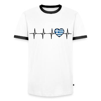 Grèce Heartbeat Drapeau Grec - T-shirt contrasté Homme - blanc/noir - Devant - AI Model Female 172 light (172cm) & AI Model Male 178 dark (178cm)