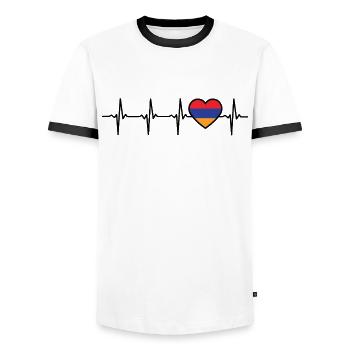 Armenien Herzschlag Flagge Armenier - Männer Kontrast-T-Shirt - Weiß/Schwarz - Vorne - AI Model Female 172 light (172cm) & AI Model Male 178 dark (178cm)