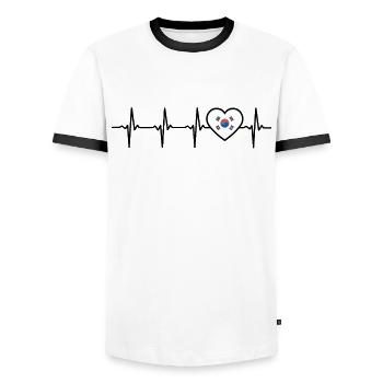 South Korea Heartbeat Flag South Korean Woman - Men's Ringer Shirt - white/black - Front - AI Model Female 172 light (172cm) & AI Model Male 178 dark (178cm)