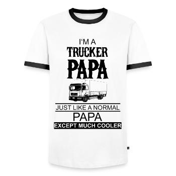 Trucker | LKW | Papa - Männer Kontrast-T-Shirt - Weiß/Schwarz - Vorne - AI Model Female 172 light (172cm) & AI Model Male 178 dark (178cm)