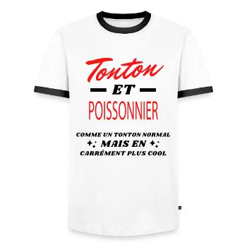 Tonton et POISSONNIER - T-shirt contrasté Homme - blanc/noir - Devant - AI Model Female 172 light (172cm) & AI Model Male 178 dark (178cm)
