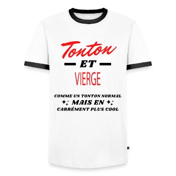 Tonton et VIERGE - T-shirt contrasté Homme - blanc/noir - Devant - AI Model Female 172 light (172cm) & AI Model Male 178 dark (178cm)