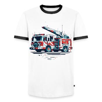 Polygon Feuerwehrauto mit Drehleiter Feuerwehr - Männer Kontrast-T-Shirt - Weiß/Schwarz - Vorne - AI Model Female 172 light (172cm) & AI Model Male 178 dark (178cm)