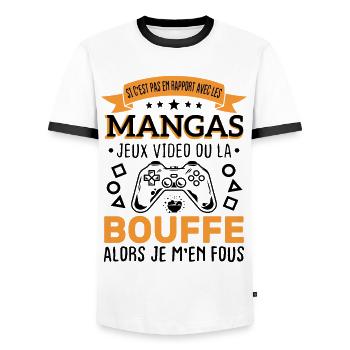 Mangas Jeux Video Bouffe Cadeau Humour - T-shirt contrasté Homme - blanc/noir - Devant - AI Model Female 172 light (172cm) & AI Model Male 178 dark (178cm)