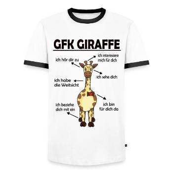 Gewaltfreie Kommunikation Giraffe Herz - Männer Kontrast-T-Shirt - Weiß/Schwarz - Vorne - AI Model Female 172 light (172cm) & AI Model Male 178 dark (178cm)