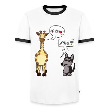 Gewaltfreie Kommunikation Giraffe und Wolf - Männer Kontrast-T-Shirt - Weiß/Schwarz - Vorne - AI Model Female 172 light (172cm) & AI Model Male 178 dark (178cm)