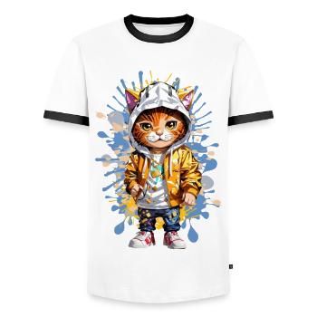 Chat cool - T-shirt contrasté Homme - blanc/noir - Devant - AI Model Female 172 light (172cm) & AI Model Male 178 dark (178cm)