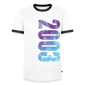 Limited Edition 20 Jahre Geburtstag Jahrgang 2002 - Männer Kontrast-T-Shirt - Weiß/Schwarz - Vorne - AI Model Female 172 light (172cm) & AI Model Male 178 dark (178cm)