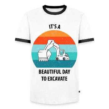 Excavatrice Conducteur d’excavatrice Camion d’excavatrice - T-shirt contrasté Homme - blanc/noir - Devant - AI Model Female 172 light (172cm) & AI Model Male 178 dark (178cm)
