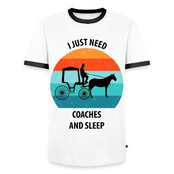 Calèche de cocher Calèche tirée par des chevaux Calèche - T-shirt contrasté Homme - blanc/noir - Devant - AI Model Female 172 light (172cm) & AI Model Male 178 dark (178cm)