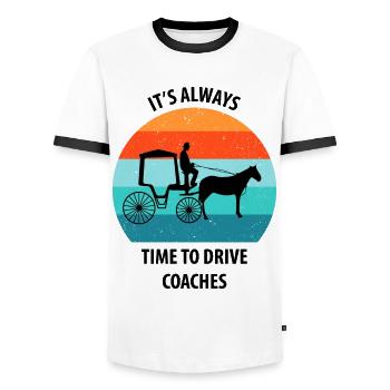 Calèche de cocher Calèche tirée par des chevaux Calèche - T-shirt contrasté Homme - blanc/noir - Devant - AI Model Female 172 light (172cm) & AI Model Male 178 dark (178cm)