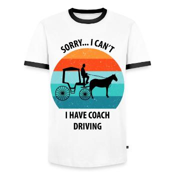Calèche de cocher Calèche tirée par des chevaux Calèche - T-shirt contrasté Homme - blanc/noir - Devant - AI Model Female 172 light (172cm) & AI Model Male 178 dark (178cm)