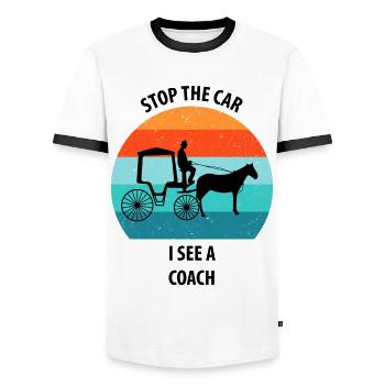 Calèche de cocher Calèche tirée par des chevaux Calèche - T-shirt contrasté Homme - blanc/noir - Devant - AI Model Female 172 light (172cm) & AI Model Male 178 dark (178cm)